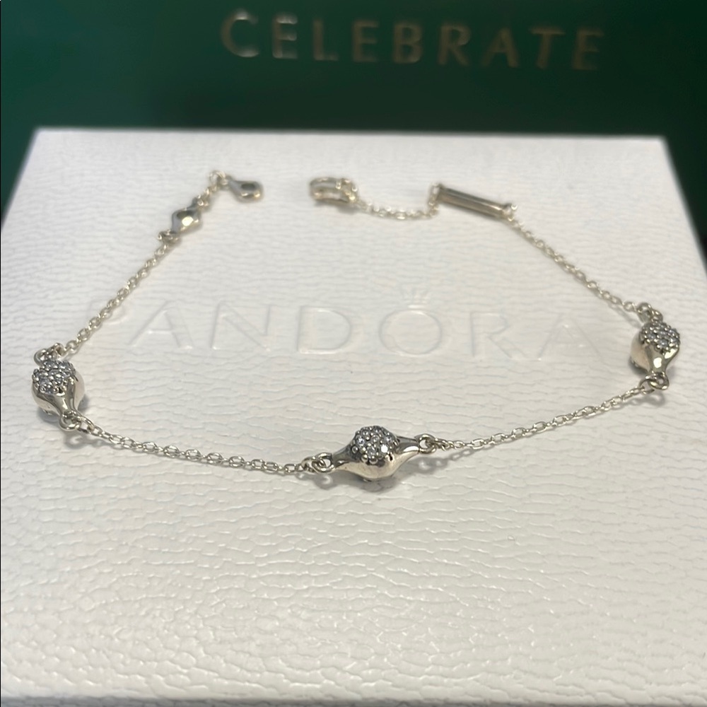 Pandora Silver Droplets 6.8 or 7.1 Bracelet with Crystal Accents
